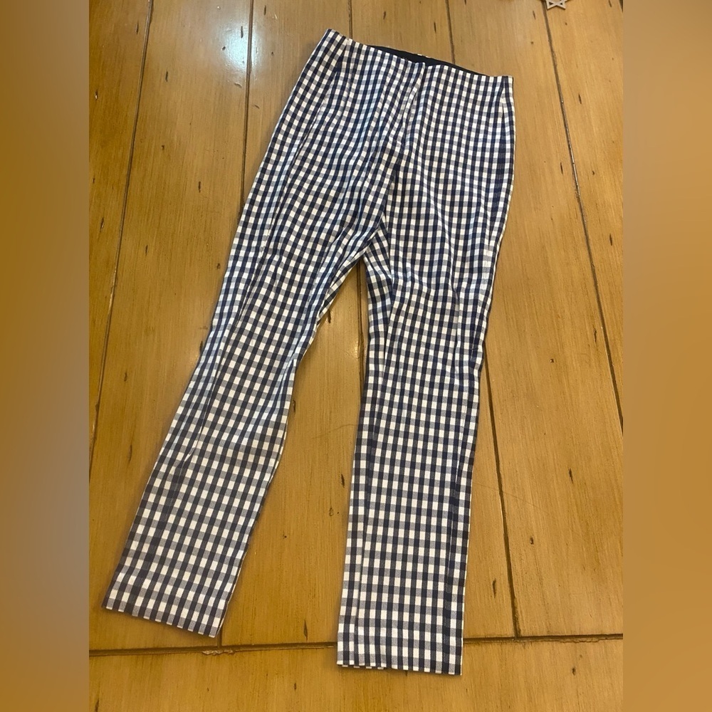 Ann Taylor Women’s Gingham Checkered Pants Elastic Waist Size 0 blue white - Picture 12 of 12